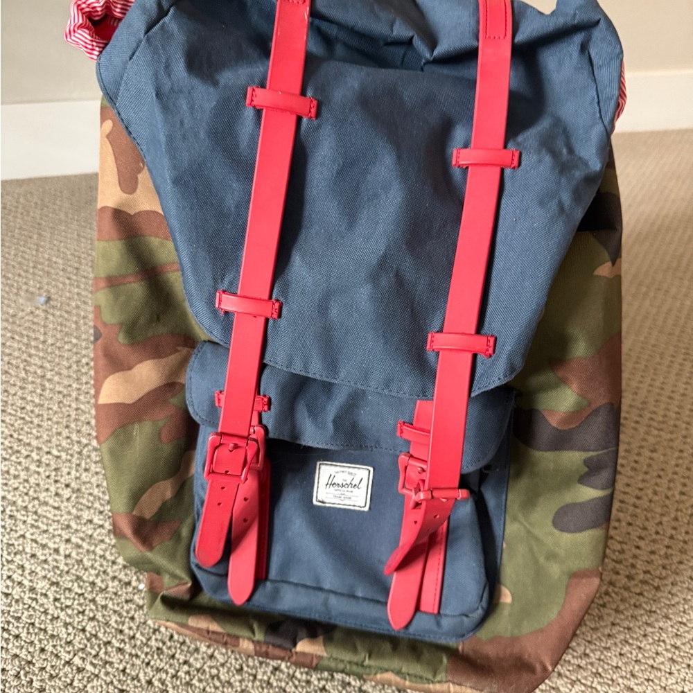 Herschel Supply Company Green and Blue Backpack with Roll-Top Design